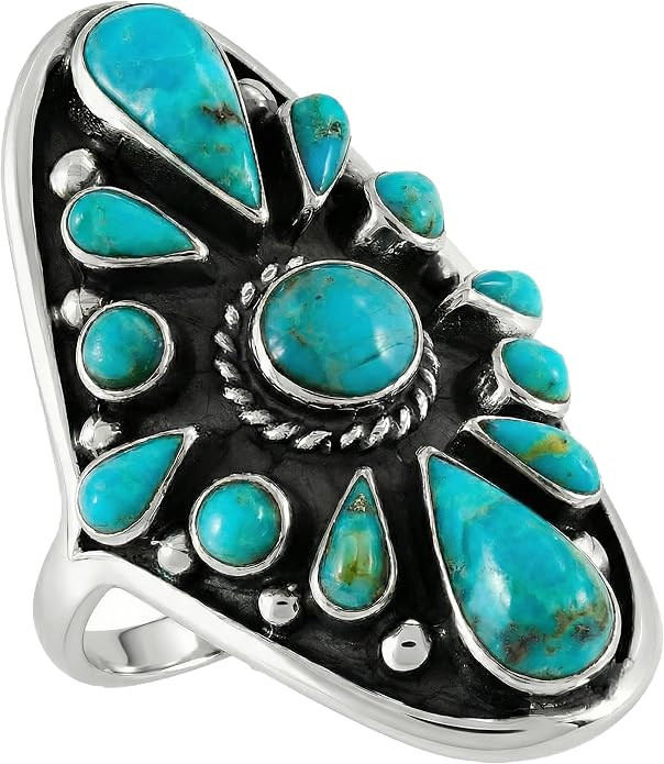 Turquoise Ring Sterling Silver 925 Genuine Gemstones Size 6 to 11 | Amazon (US)