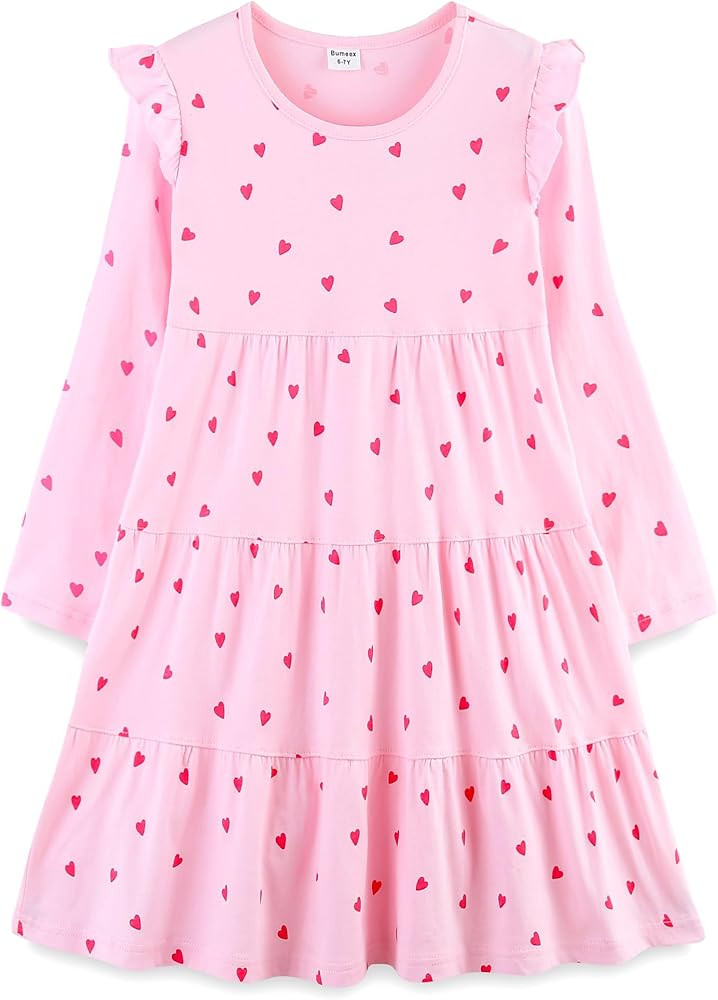 Bumeex Girl's Dresses Cotton Ruffle Sleeve Tiered Swing A-Line Cute Midi Casual Sundress | Amazon (US)