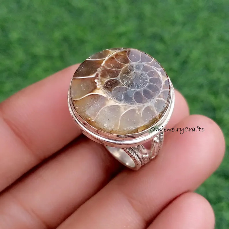 Popular Round Ammonite Ring* 925 Sterling Silver Ring, Ammonite Women Ring, Designer Ring, handma... | Etsy (Global)