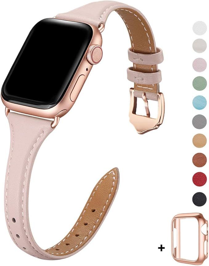 WFEAGL Leather Bands Compatible with Apple Watch 38mm 40mm 42mm 44mm, Top Grain Leather Band Slim... | Amazon (US)