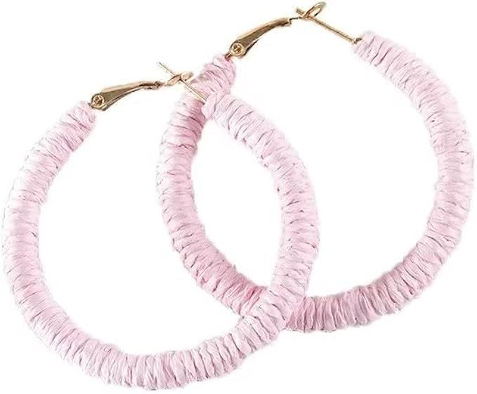 Rattan Earrings for Women Girls Boho Handmade Straw Wicker Braid Hoop Earrings Lightweight Geomet... | Amazon (US)