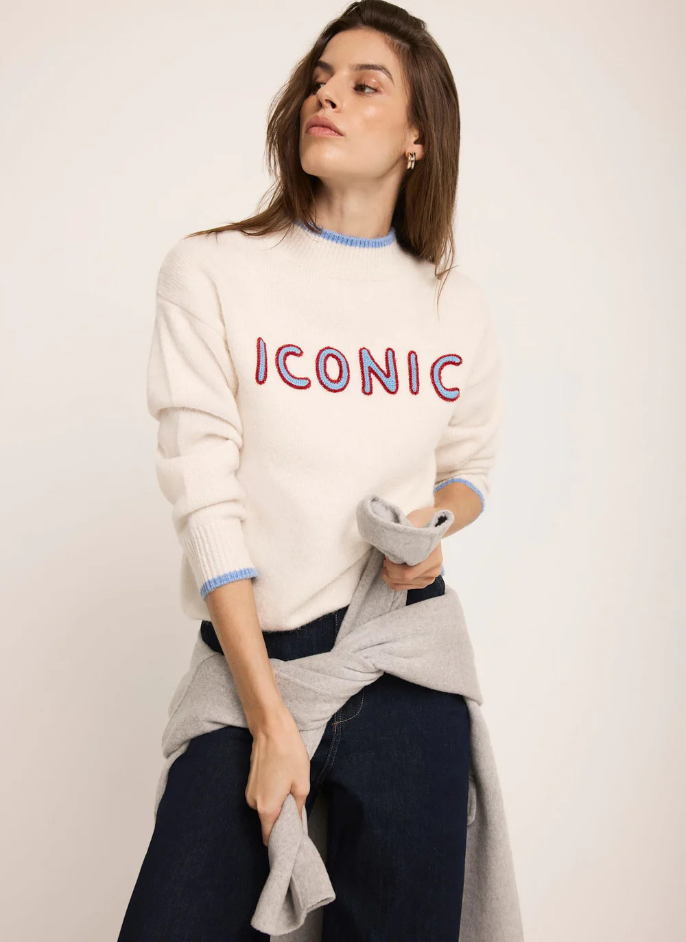 Cream Iconic Embroidered Knit  Jumper | Mint Velvet