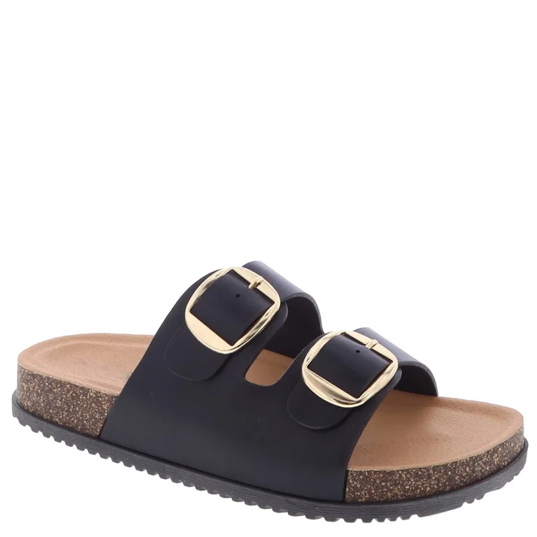 Women\u2019s Slide Sandals Double Adjustable Buckle Faux Leather Sandals with Cork Footbed, Cushi... | Walmart (US)