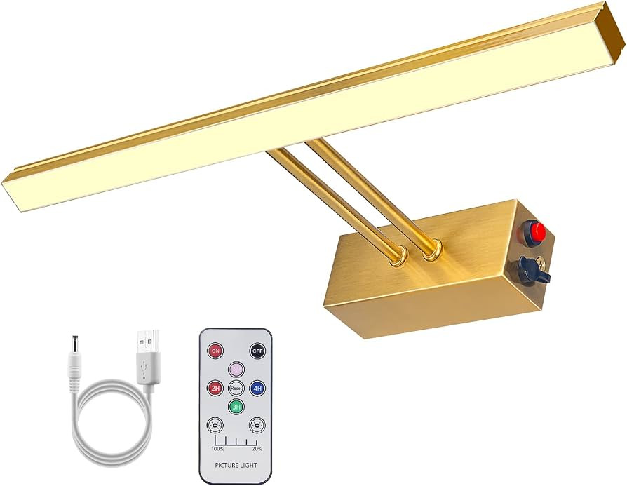 RAIFOOLLY Picture Light Wireless Battey Operated, 17" Brass Picture Light with Remote, Timmer and... | Amazon (US)