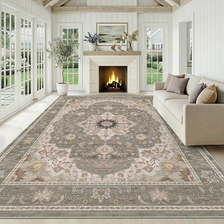 CHITOOMA 8'x10' Area Rugs for Living Room, Boho Machine Washable Floral Area Rug with Non-Slip Ba... | Walmart (US)