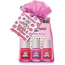 Piggy Paint | 100% Non-Toxic Girls Nail Polish | Safe, Cruelty-free, Vegan, & Low Odor for Kids | Kisses & Wishes (3 Polish + Stick & Stay Earrings Gift Set) | Amazon (US)