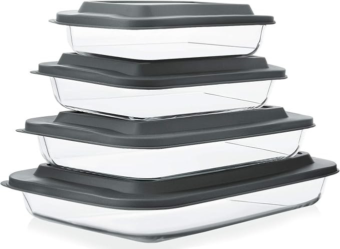 8-Piece Deep Glass Baking Dish Set with Plastic lids,Rectangular Glass Bakeware Set with Lids, Ba... | Amazon (US)