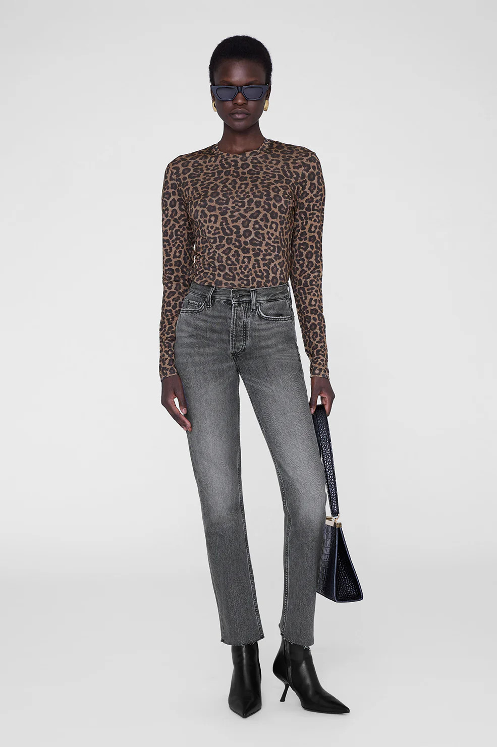 Sylvie Long Sleeve Tee - Black And Brown Leopard | Anine Bing