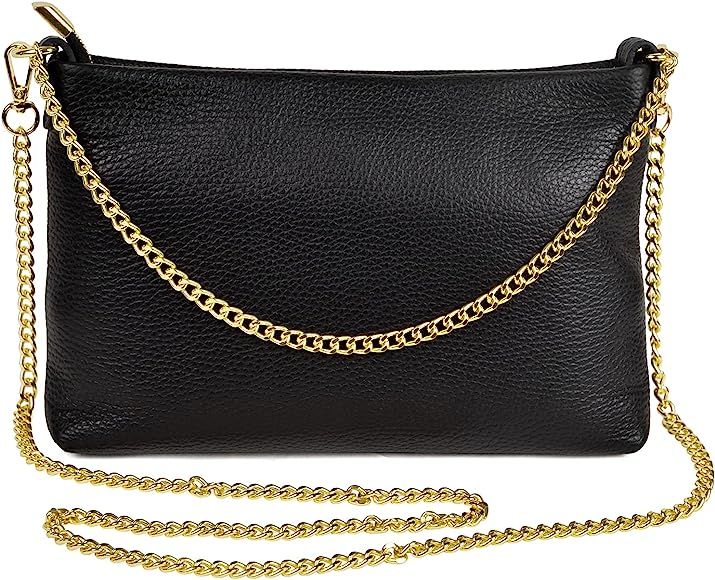 Dasein Italian Genuine Leather Handbag for Women Clutch Evening Bag Gold Chain Strap Shoulder Bag... | Amazon (US)