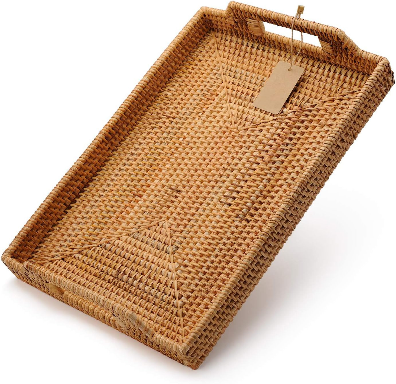 Hand-Woven Rattan Rectangular Serving Tray with Handles for Breakfast, Drinks, Snack for Coffee T... | Amazon (US)