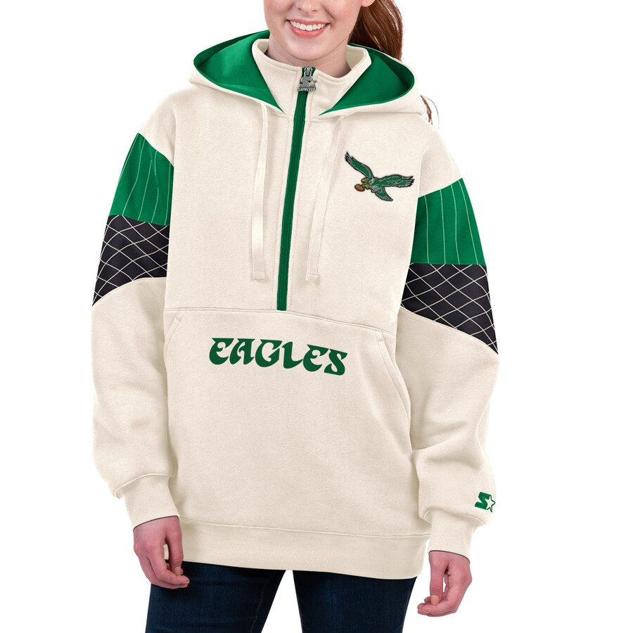 Philadelphia Eagles Starter Women's Throwback Teammate Half-Zip Hoodie - White | Fanatics