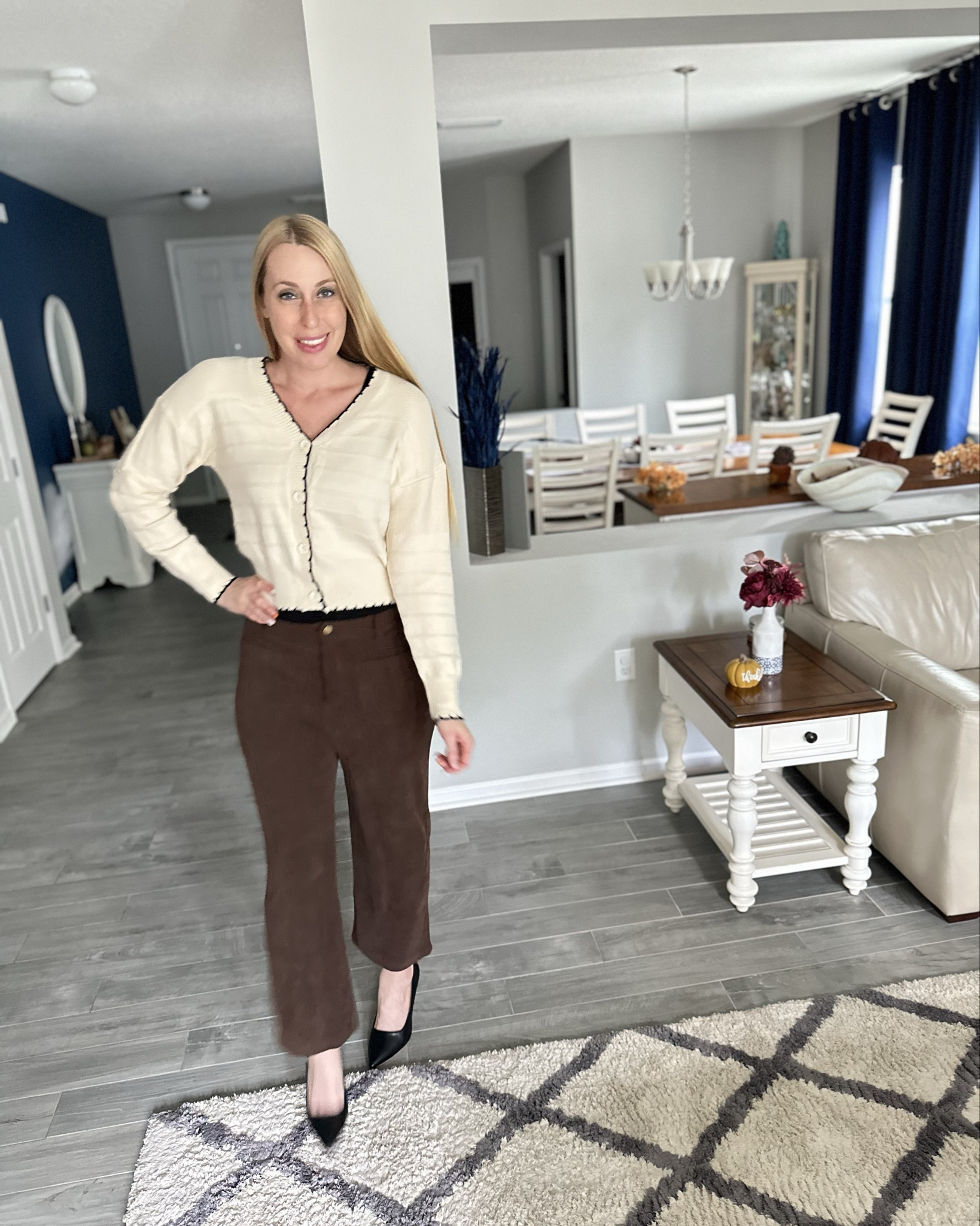 All dressed up for fall
🤍 super cute and soft cardigan, wearing size small and it fits true to size
🖤 brown corduroy pants, have an elastic waist band, wearing size 6 and they fit true to size 

#LTKStyleTip #LTKFindsUnder100 #LTKFindsUnder50