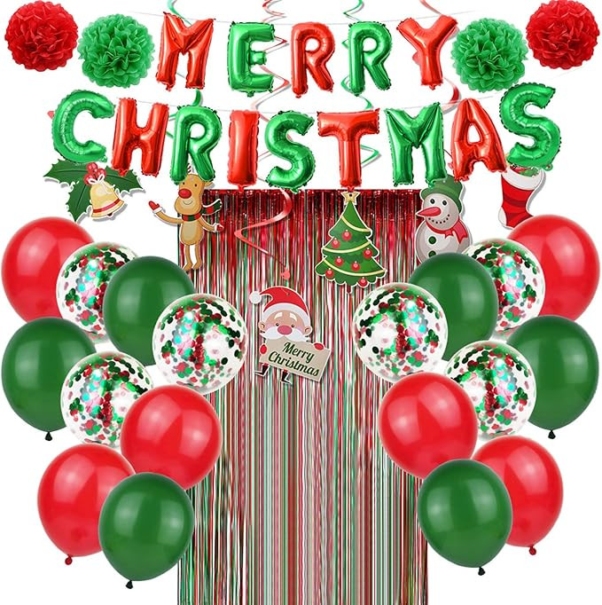 Christmas Party Decorations Pack, 37 Piece X-mas Party Supplies Including Confetti Balloons, Bann... | Amazon (US)