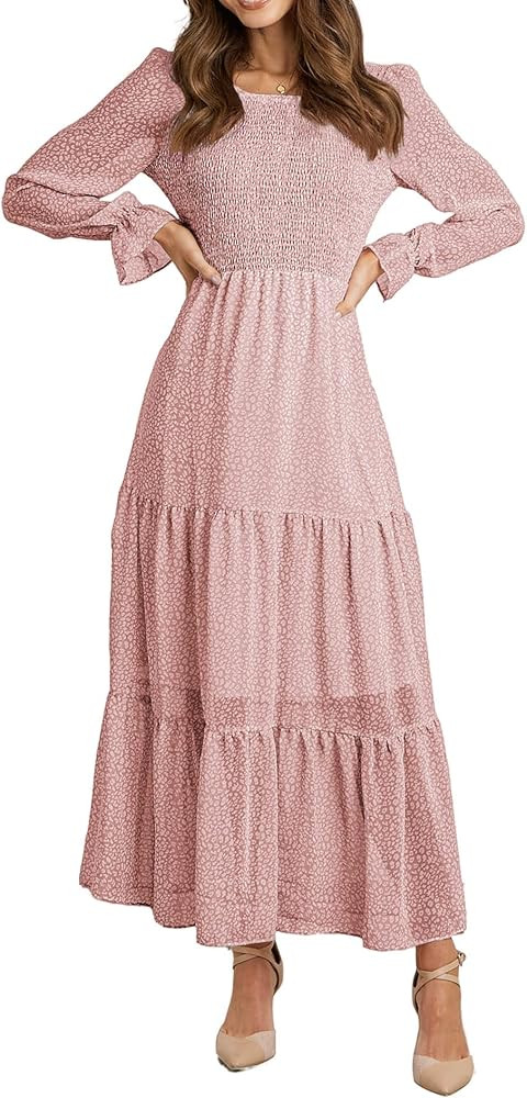 BTFBM Women Casual Long Sleeve Crew Neck Fall Dress Bohemian Relaxed Fit Floral Flowy Maxi Dresse... | Amazon (US)