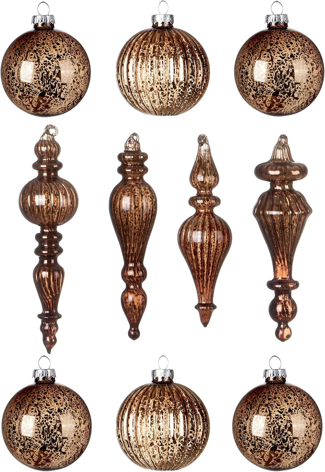 DN DECONATION Mercury Glass Christmas Ornaments, 10pcs Brown Hanging Balls | Amazon (US)