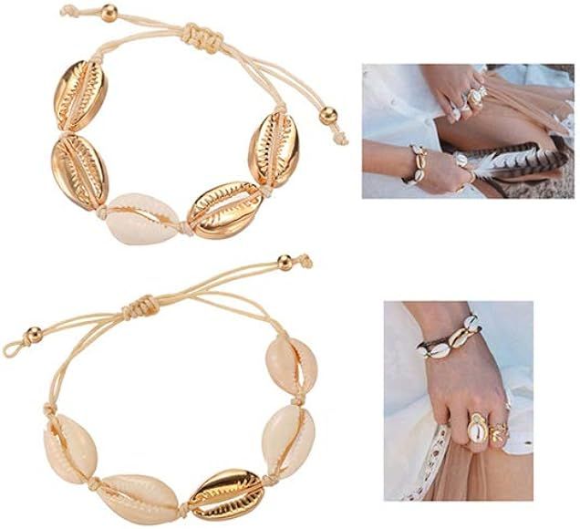 2Pcs Beach Shell Necklace Bracelet Anklet Set for Women Girls Summer Handmade Bracelets Ankle Bra... | Amazon (US)