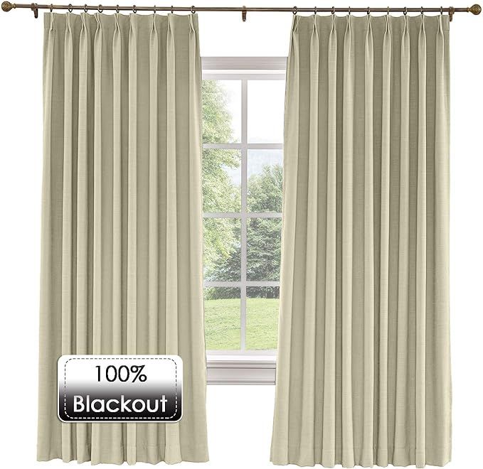 Prim Bedroom Pinch Pleat Linen Curtains Room Darkening Thermal Insulated Blackout Window Curtain ... | Amazon (US)