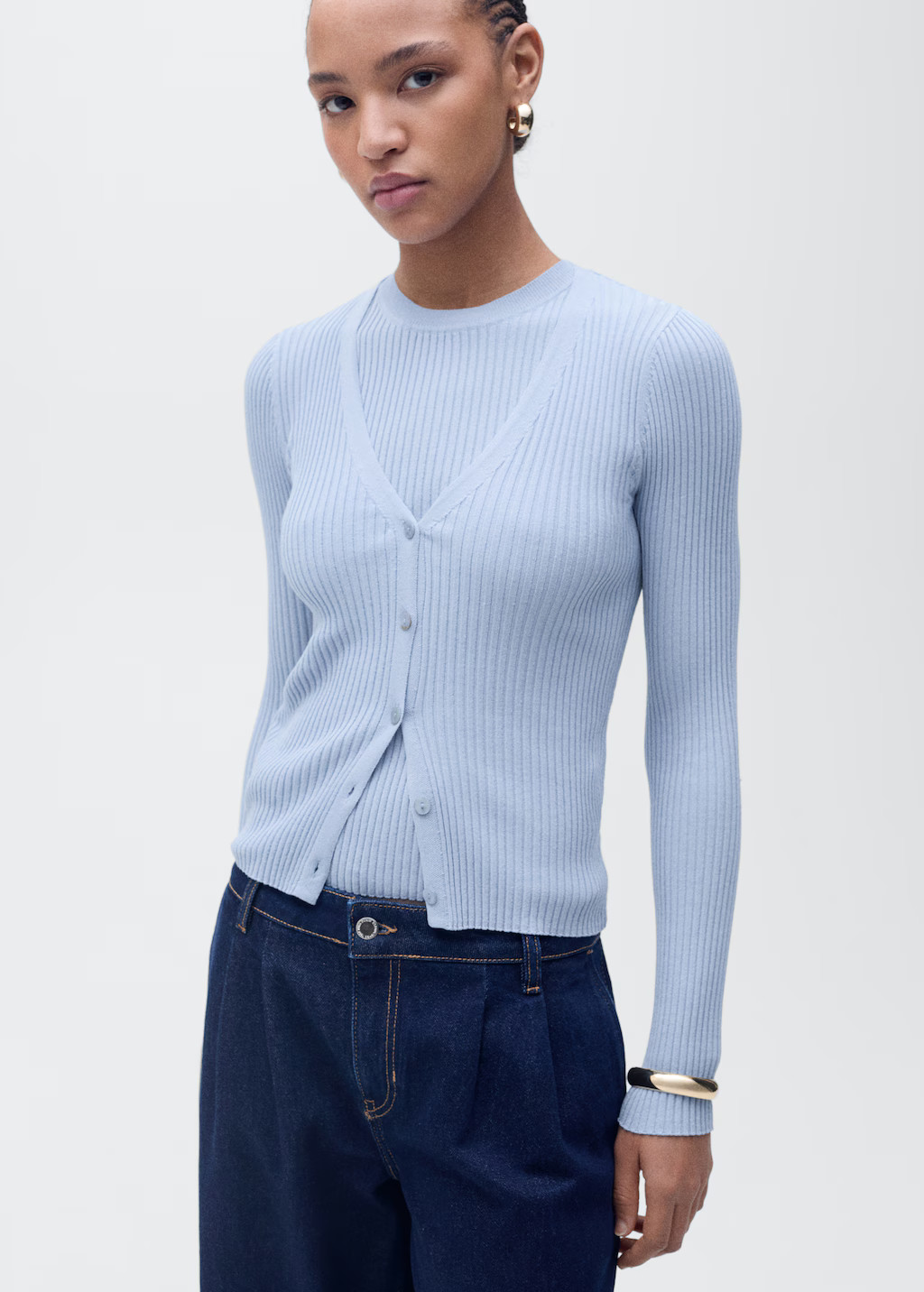V-neck rib-knit cardigan - Women | MANGO USA | Mango (US/MX/AU)
