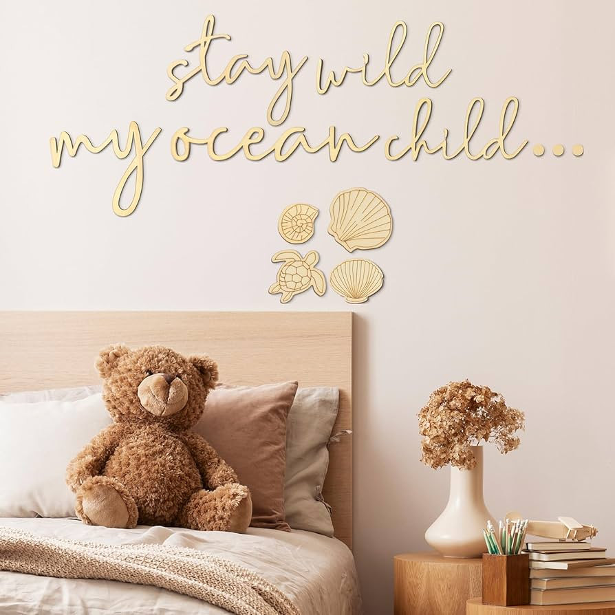 9 Pieces Stay Wild My Ocean Child Wall Decor Boho Nursery Wall Art Neutral Wooden Ocean Decor Bab... | Amazon (US)