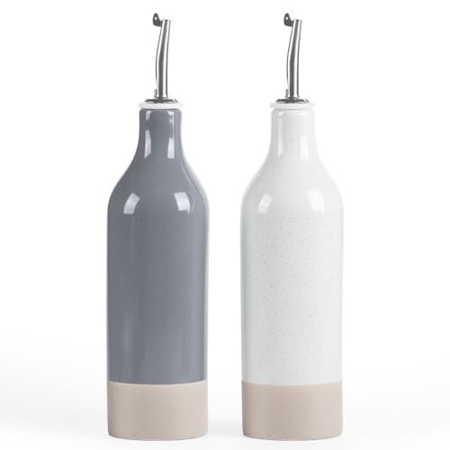 famiware Milkyway 16oz Ceramic Olive Oil Dispenser Bottle, Olive Oil and Vinegar Dispenser Bottle Set of 2 with Stainless Steel Pourers, Suitable for Storage Vinegar, Liquids, White and Dark Gray | Amazon (US)