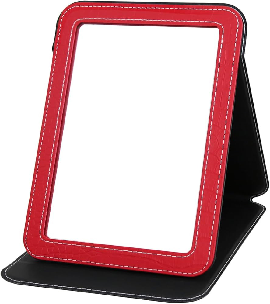 Red Foldable Desk Mirror, 6.5×8.9” Adjustable Angle Rounded Rectangle PU Edge Covering Travel ... | Amazon (US)