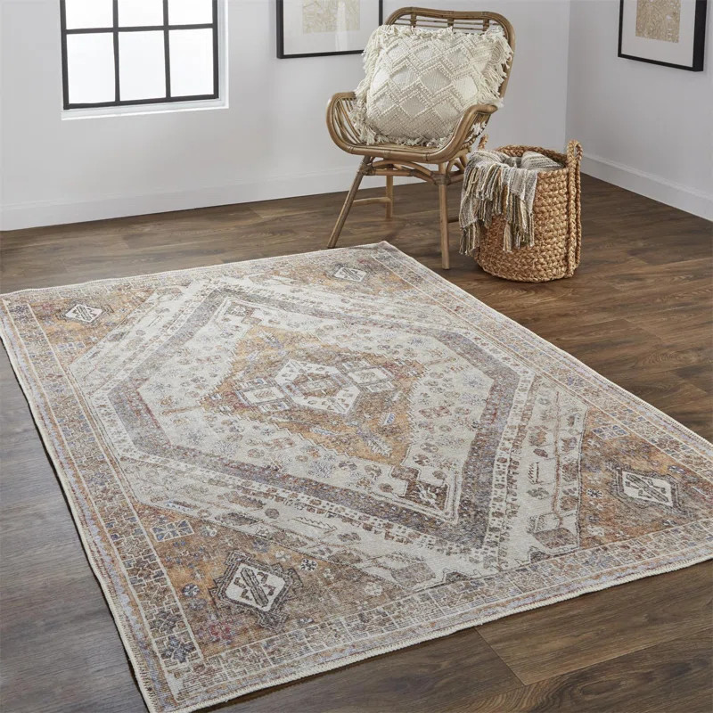Vincenta Brown/Ivory/Gray Machine Washable Rug | Wayfair North America