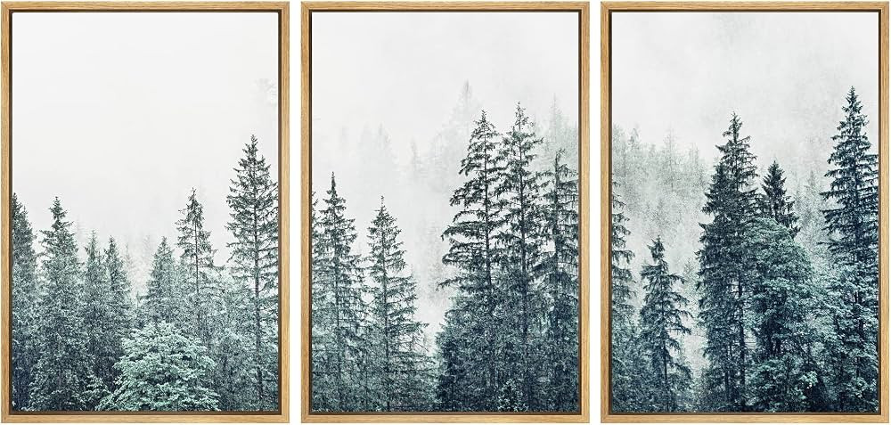 SIGNWIN Framed Canvas Print Wall Art Woodland Nursery Decor Set Film Grain Misty Mountain Pine Tr... | Amazon (US)