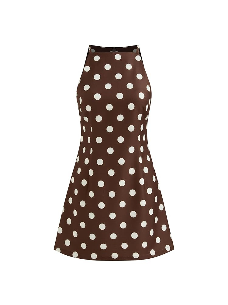 CIDER Mini Dress Party Cocktail Boat Neck High Waist Polka Dot Sleeveless Casual Short Dress | Amazon (US)