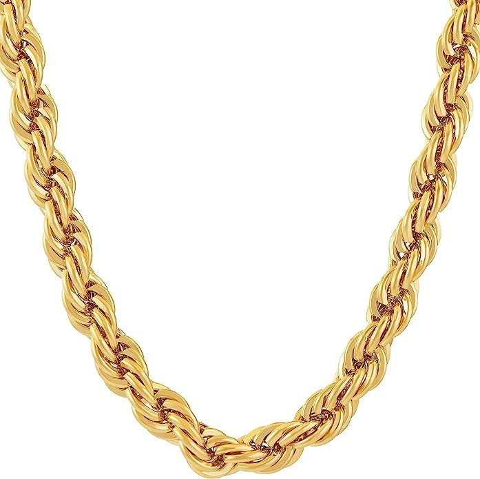 LIFETIME JEWELRY 7mm Rope Chain Necklace 24k Real Gold Plated for Men and Women | Amazon (US)