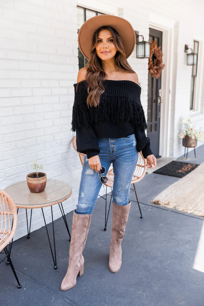 Go Your Own Way Black Fringe Sweater | The Pink Lily Boutique