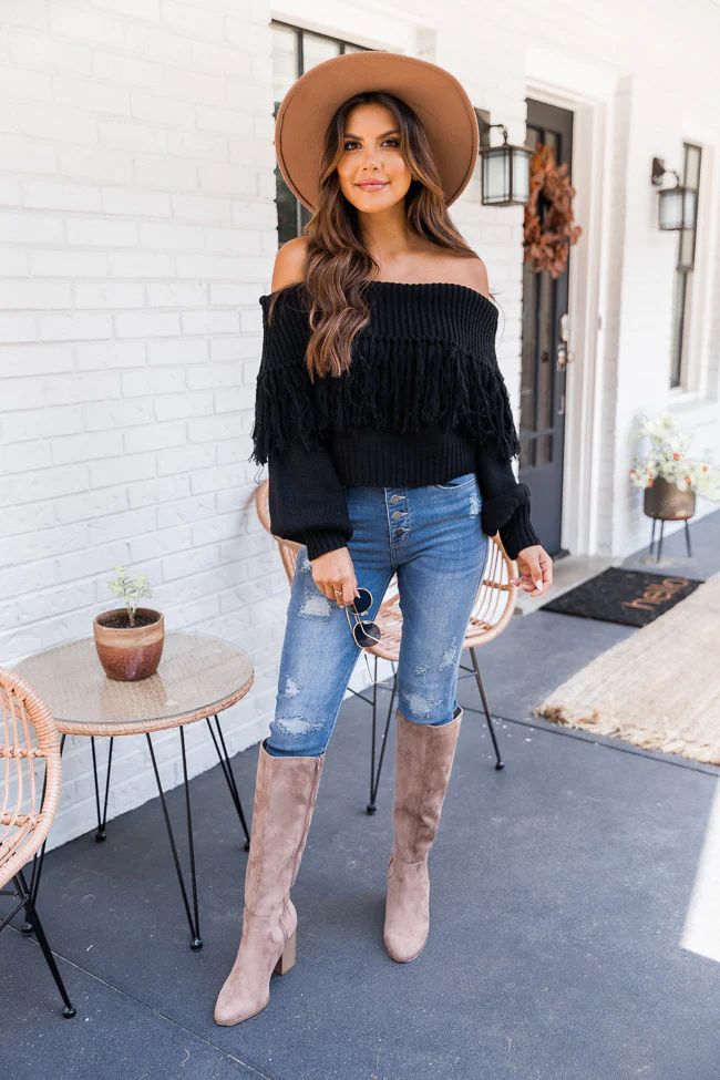 Go Your Own Way Black Fringe Sweater | The Pink Lily Boutique