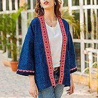 Cotton kimono jacket, 'Hill Flowers' | NOVICA
