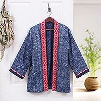 Cotton kimono jacket, 'Hill Flowers' | NOVICA