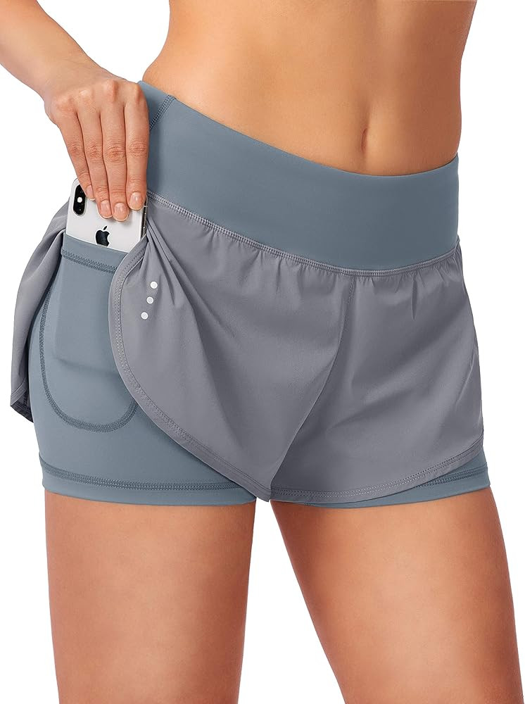 Women's 2 in 1 Running Shorts High Waisted Spandex Shorts Gym Yoga Workout Athletic Shorts for Wo... | Amazon (US)