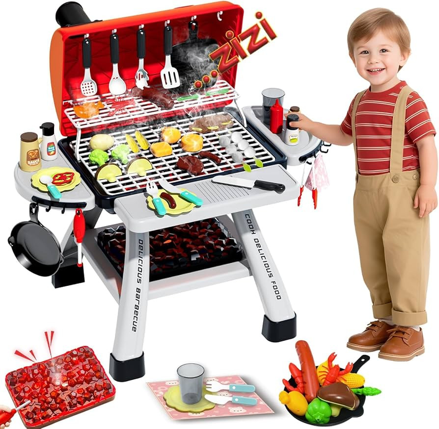 Kids BBQ Grill Playset, Play Kitchen Toys Grill with Smoke Sound Light Simulation Pretend Play Fo... | Amazon (US)
