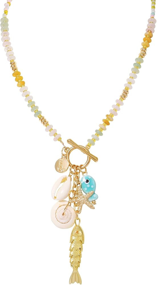 Coiris Fish Necklace for Women Beaded Stone 3d Lively Fish Necklace Beach Summer Hawaiian Ocean D... | Amazon (US)