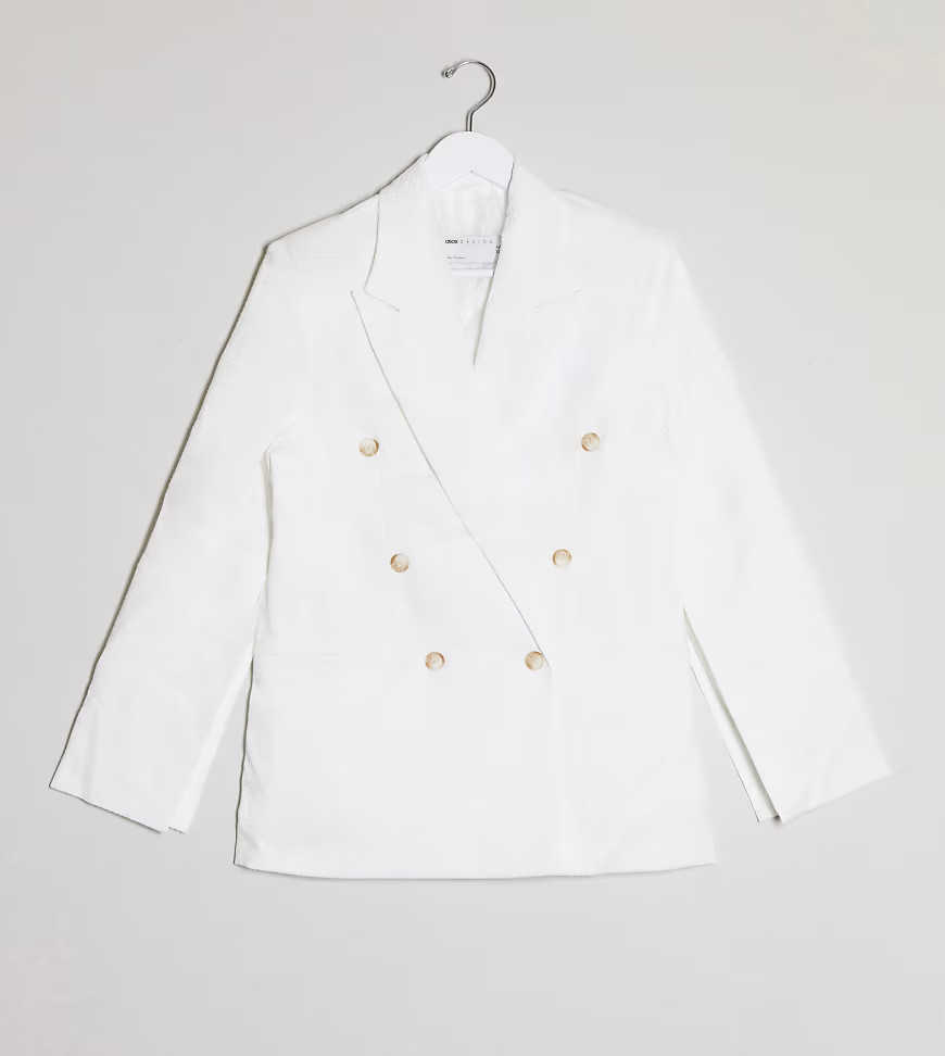 ASOS DESIGN Petite split sleeve suit blazer in texture-White | ASOS (Global)