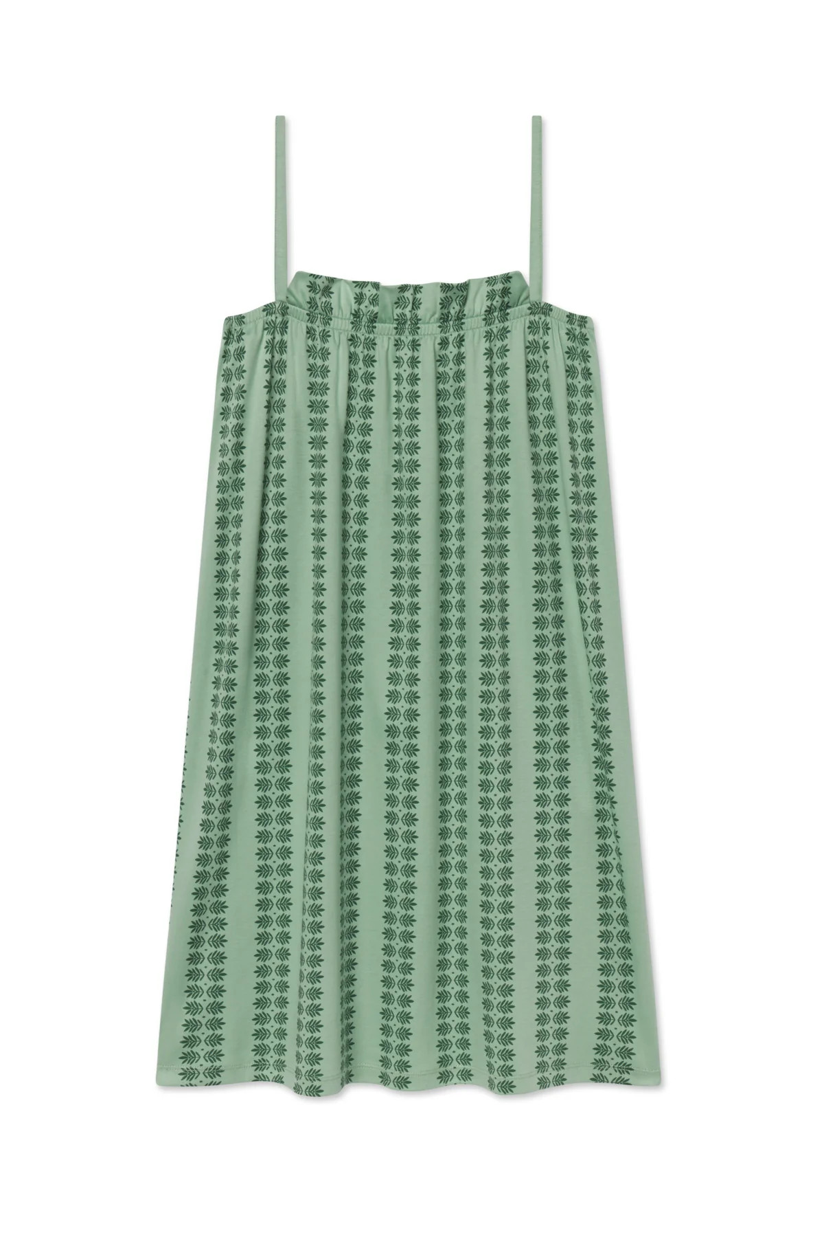 Pima Ruffle Nightgown in Granite Green Trellis | Lake Pajamas
