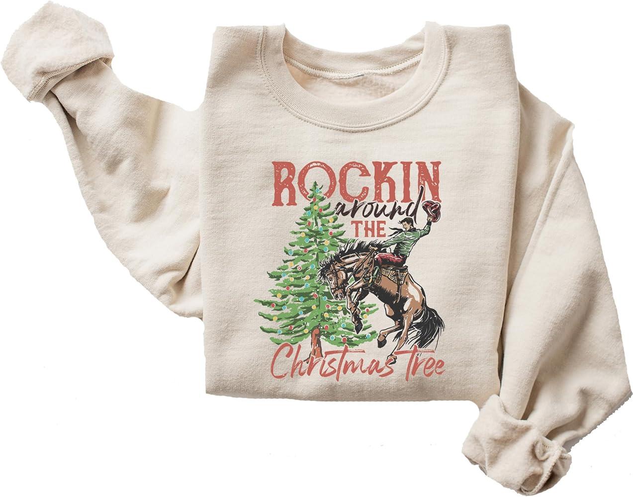 Rockin' Around The Christmas Tree Shirt, Retro Christmas Western Sweatshirt, Cowboy Christmas Swe... | Amazon (US)