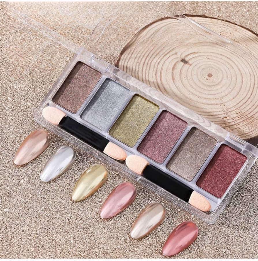 6 Colors Solid Chrome Nail Glitter Powder Set Metallic Mirror Chrome Powder for Nails, Gold Rose ... | Amazon (US)