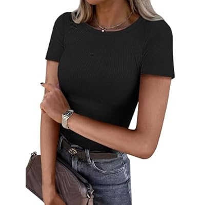 ATHMILE Womens Long Sleeve Crewneck/V Neck Ribbed Tops Fall Fitted Stretch Casual Basic… | Amazon (US)