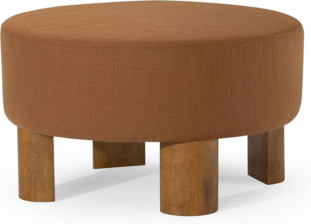 Maven Lane Celia Contemporary Upholstered Ottoman with Refined Brown Wood Finish | Amazon (US)