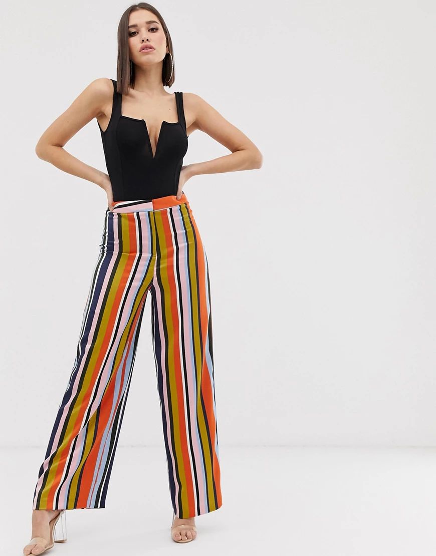 ASOS DESIGN COLORFUL stripe satin wide leg pants two-piece-Multi | ASOS (Global)