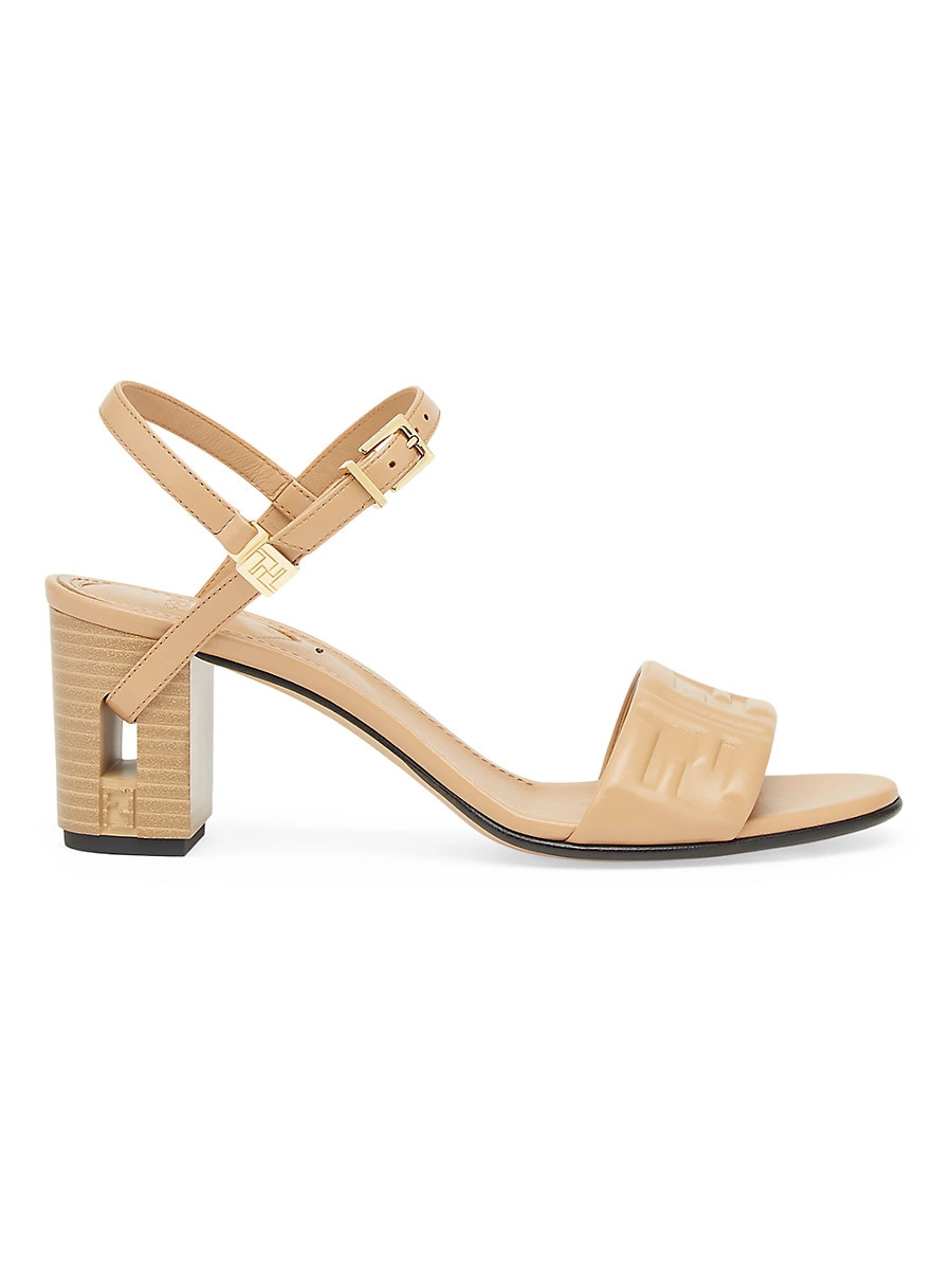 Women's Delfina 65MM FF Debossed Leather Sandals - Dark Honey - Size 8.5 | Saks Fifth Avenue