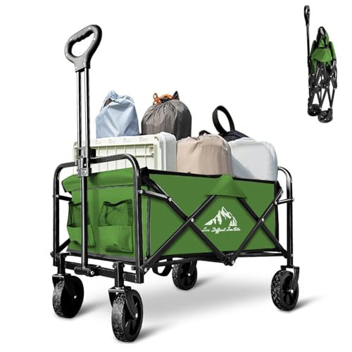 VOYSIGN Foldable Wagon Cart, Collapsible Wagon Cart with Heavy Duty Wheels, 220Ibs Portable Folding Utility Wagon for Groceries, Beach, Camping, Outdoor Activities, Green | Amazon (US)
