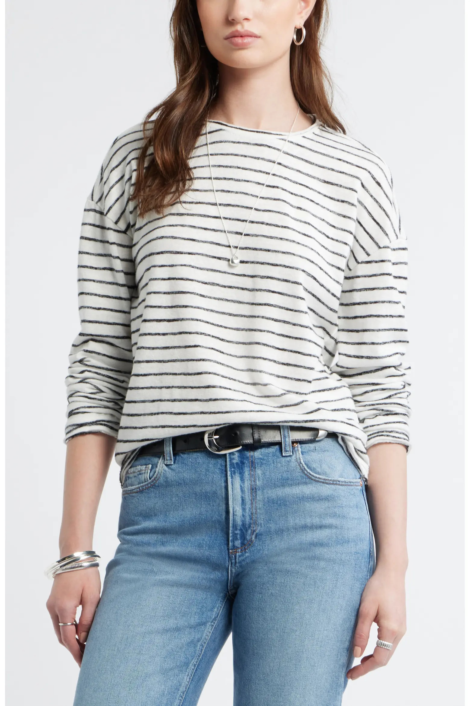 Boxy Stripe Long Sleeve Roll Neck T-Shirt (Women) | Nordstrom | Nordstrom
