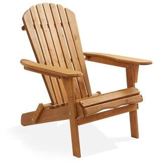 Natural Folding Wood Outdoor Adirondack Chair Set of 1 | The Home Depot
