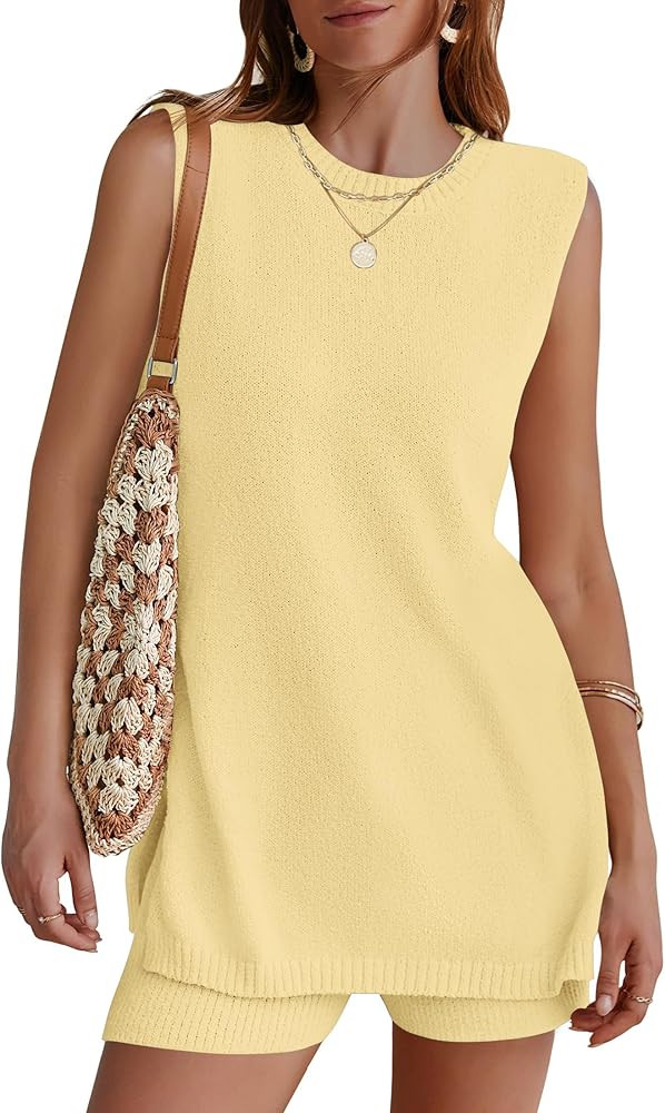 NENONA Women's Summer Sleeveless Sweater Lounge Sets Casual Loose Fit Tunic Tops and Shorts 2 Pie... | Amazon (US)