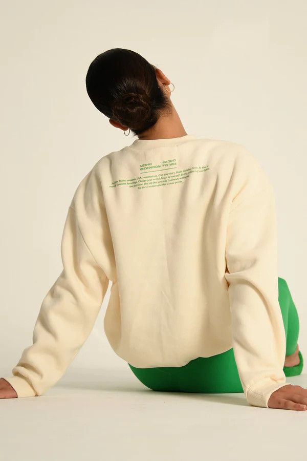 Jaz Oversized Fleeceback Crew Neck Jumper - Marshmallow | MESHKI US