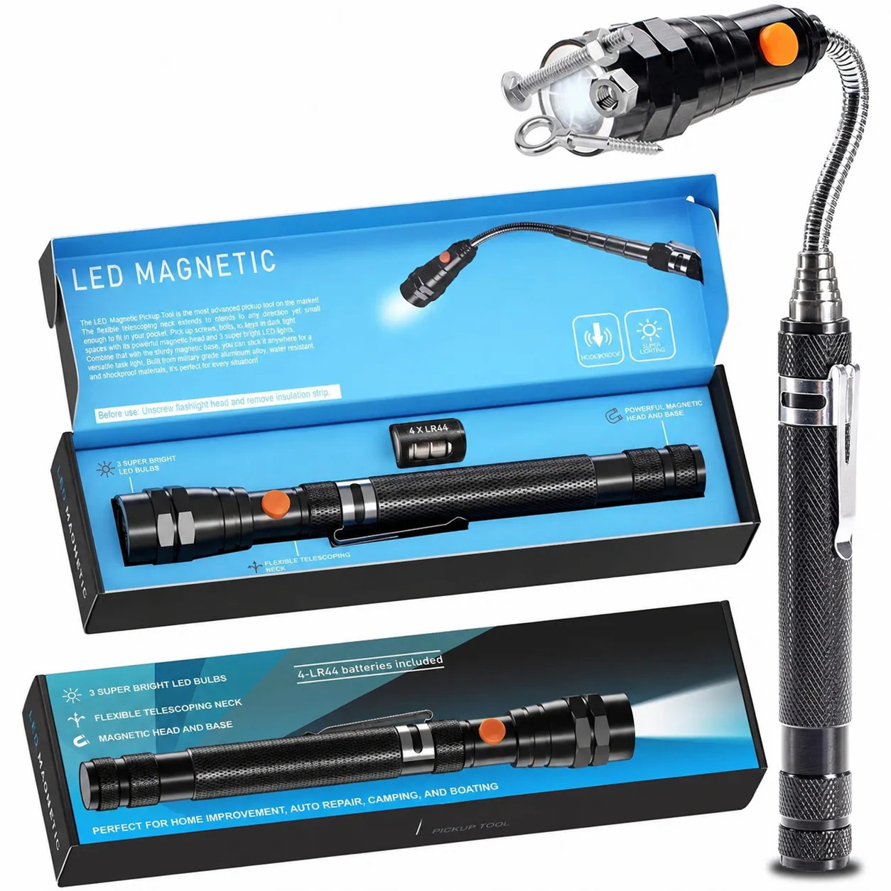 Linder Group Inc Extendable magnetic flashlight telescoping magnet pickup tool flexible neck super bright LED for men women handyman mechanic camping | Lowe's